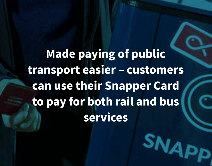 Made paying of public  transport easier – customers can use their Snapper Card to pay for both rail and bus services